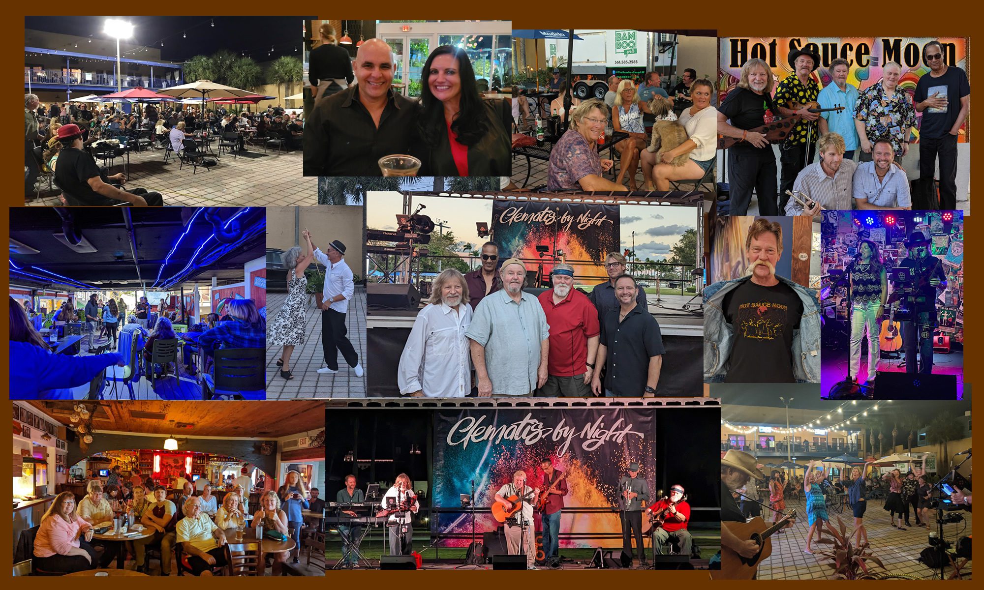 Collage of audiences and band photos at shows.